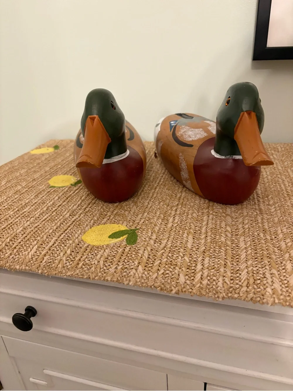 Vintage Solid Wood Mallard Duck Decoy Pair Rustic Waterfowl Cabin Decor set